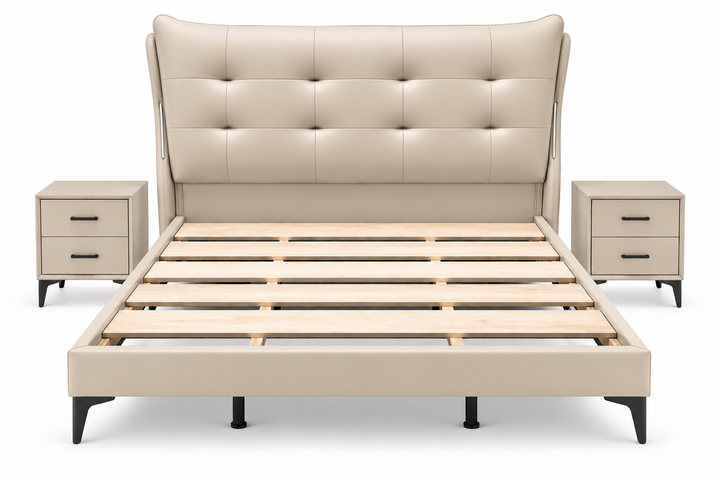 Yangyamshi Beige Queen Bed Combo – Bed + 2 Bedside Tables