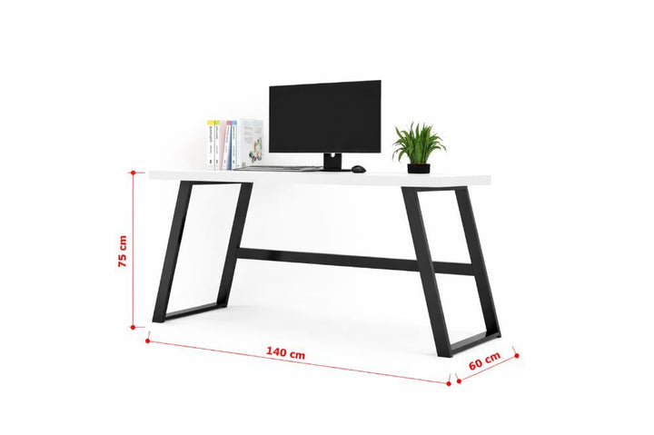 Fresno 140cm Office Desk – White Top with Black Steel Frame