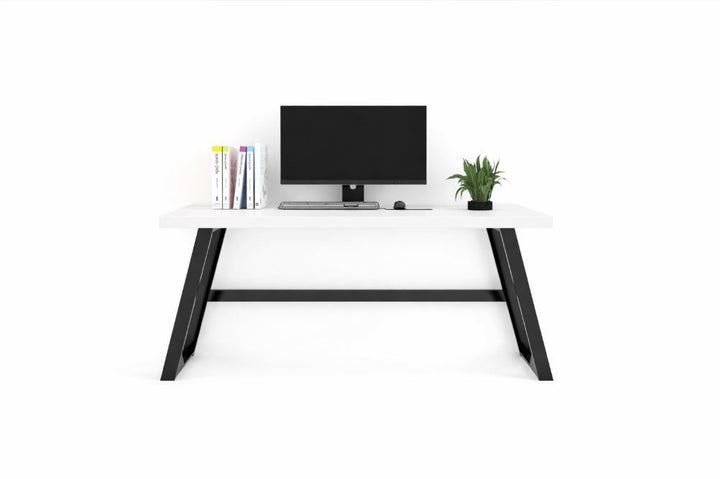 Fresno 140cm Office Desk – White Top with Black Steel Frame