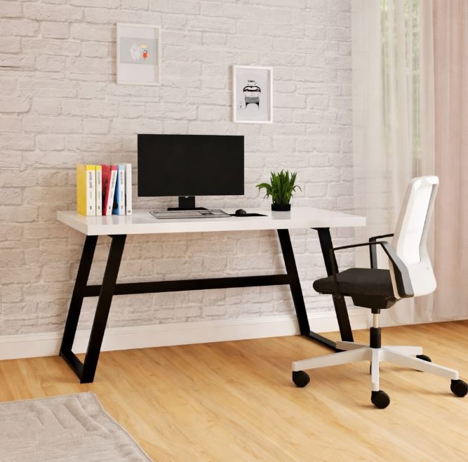 Fresno 140cm Office Desk – White Top with Black Steel Frame
