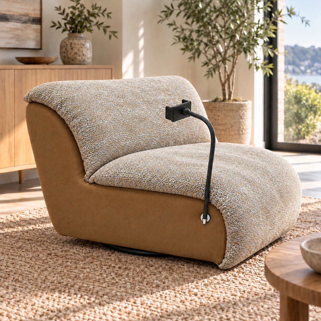 Two-Tone Lounge Chair with Phone Holder – Brown &amp; Cream