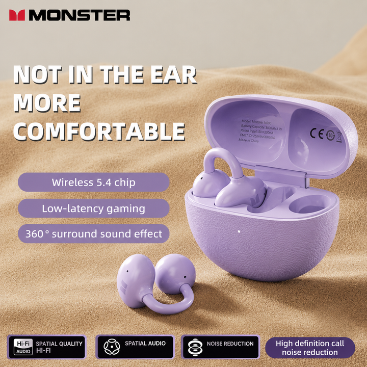 Monster M800 Open-Ear Wireless Earbuds,Black/Purple