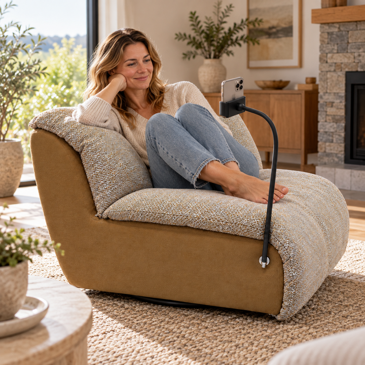 Two-Tone Lounge Chair with Phone Holder – Brown &amp; Cream