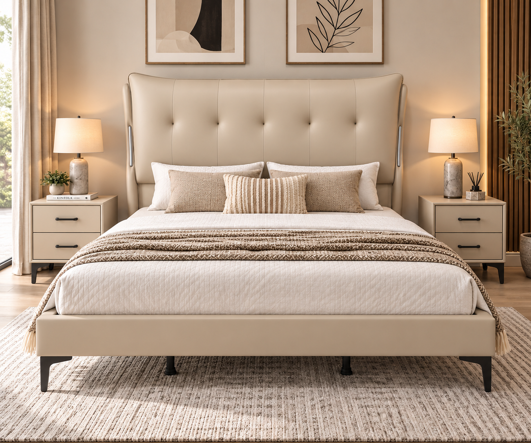 Riongaran Beige Bed Combo – Bed Frame + 2 Bedside Tables