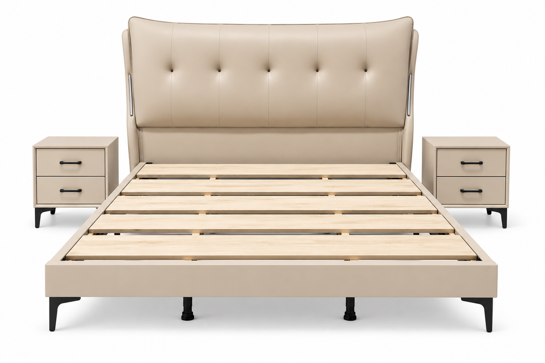 Riongaran Beige Bed Combo – Bed Frame + 2 Bedside Tables