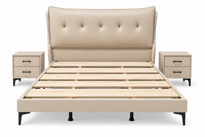 Riongaran Beige Bed Combo – Bed Frame + 2 Bedside Tables