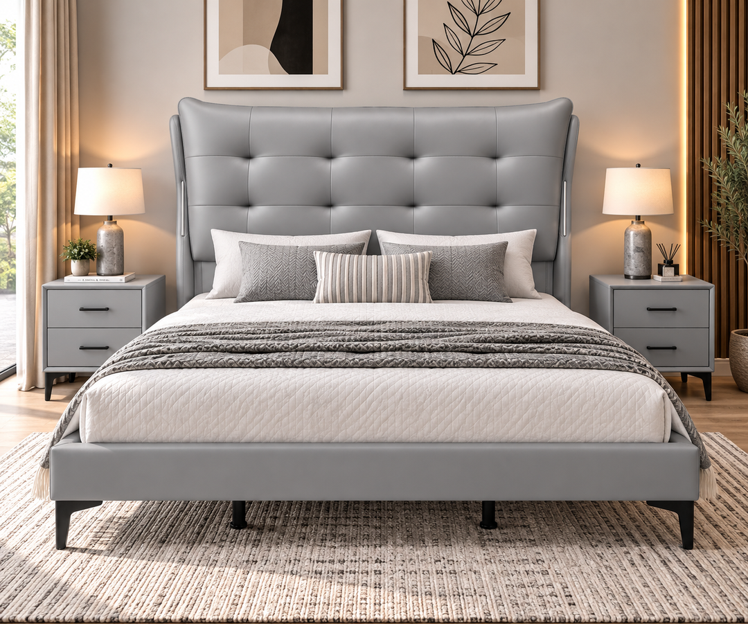 Tanakongbi Dark Grey Queen Bed Combo – Bed + 2 Bedside Tables