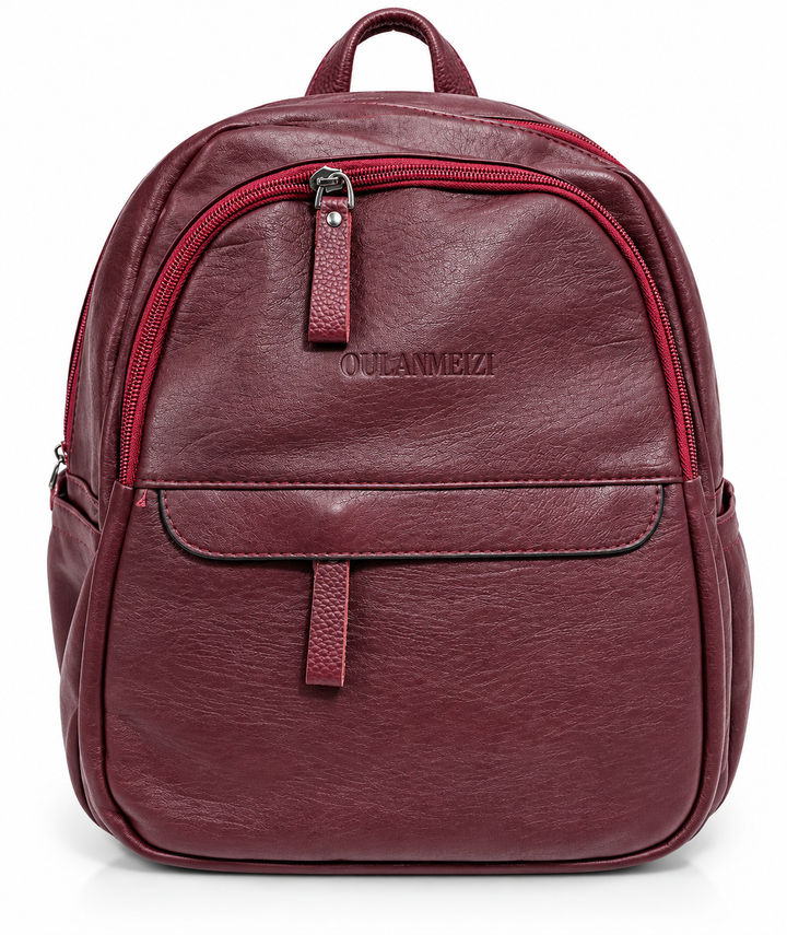 SKU8783 burgundy PU leather backpack front view