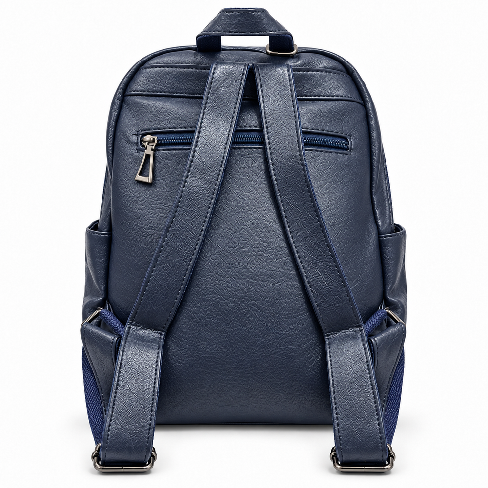 SKU 8784 navy PU leather backpack rear