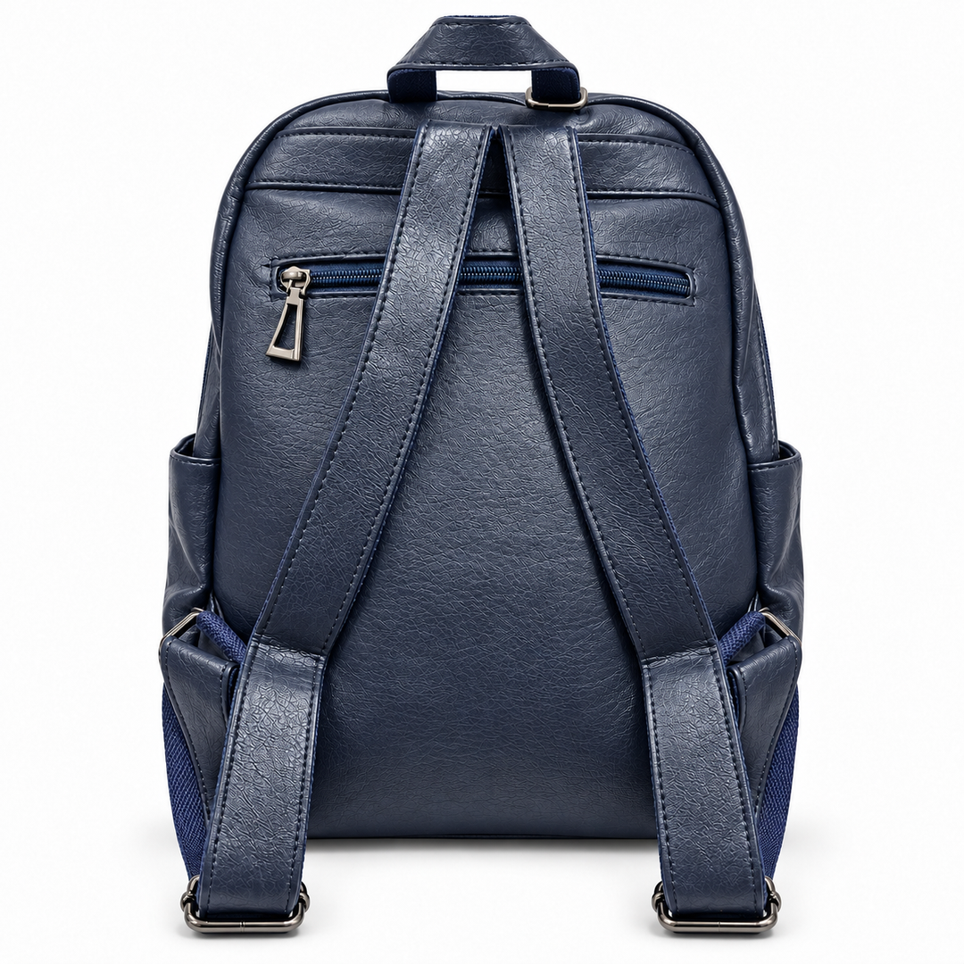 SKU 8784 navy PU leather backpack rear