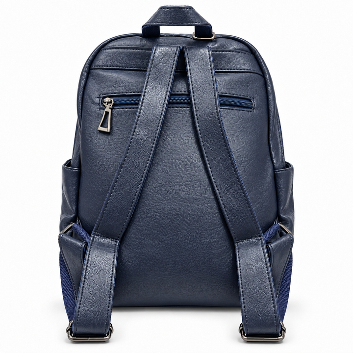 SKU 8784 navy PU leather backpack rear