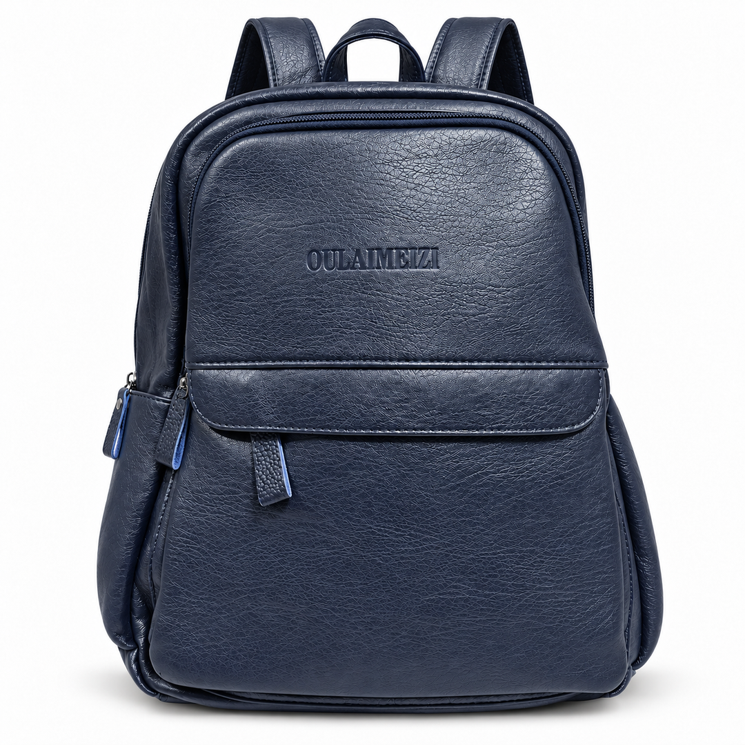 SKU 8784 navy PU leather backpack front