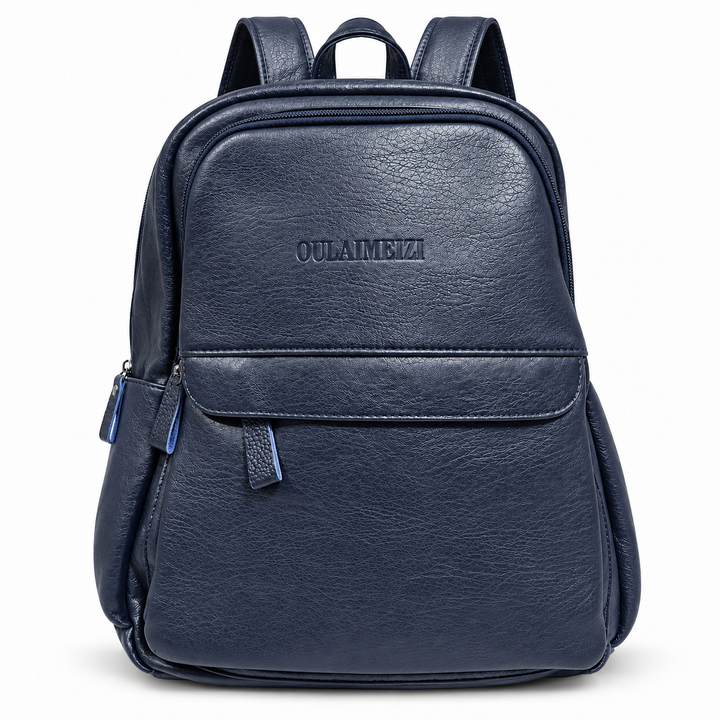 SKU 8784 navy PU leather backpack front