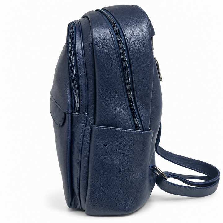 SKU 8784 navy PU leather backpack side