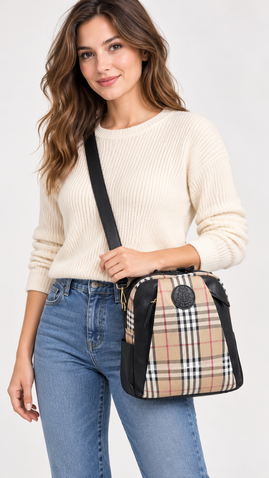 Model illustration showing SKU 8785 crossbody carrying