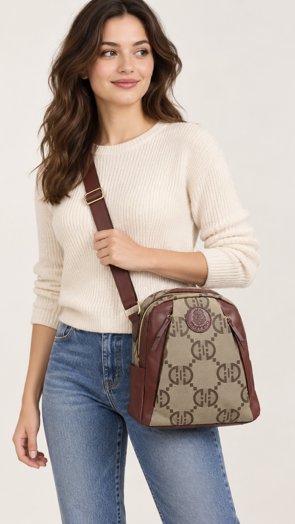 Model illustration showing SKU 8786 crossbody carrying