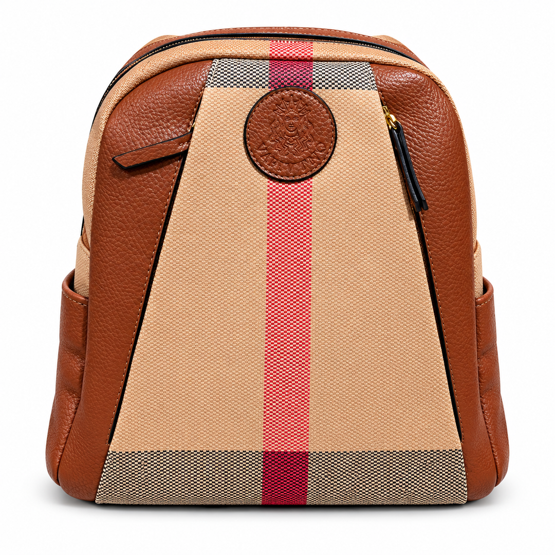 8788 beige plaid brown backpack front