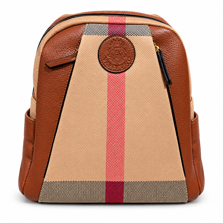 8788 beige plaid brown backpack front
