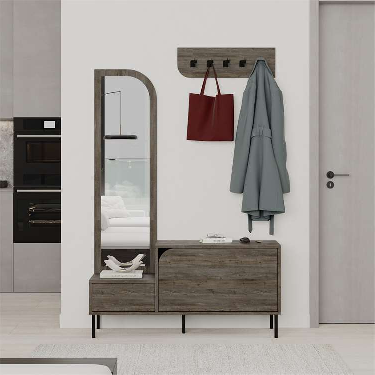 Atayurt 2 Door Dark Coffee Shoe Cabinet with Mirror and Coat Stand