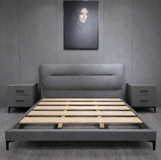 Mahavikbi Bed Combo Bed with 2 bedside tables, Queen Size,D.grey, D.grey
