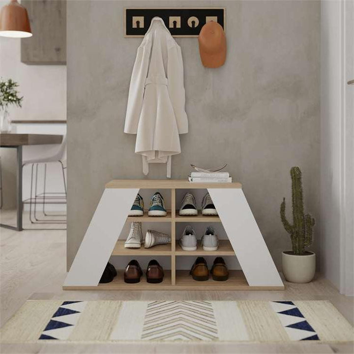 Ovaeymir Oak &amp; White Shoe Storage Bench – Modern Entryway
