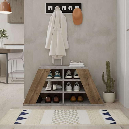 Ovaeymir Shoe Storage Bench Grey Walnut , Modern Entryway Shoe Cabinet