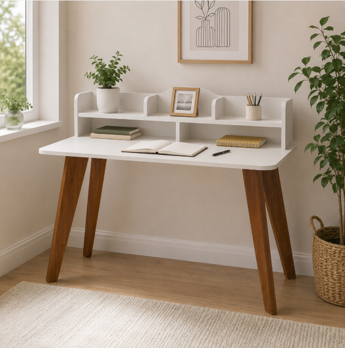 Santa Maria Desk - Off White/ Cedar,
