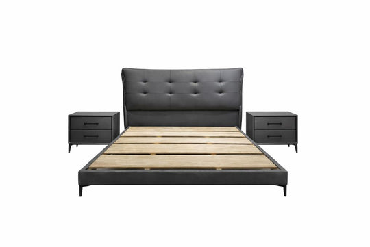 Tanakongbi Bed with 2 bedside tables, Queen Size,D.grey