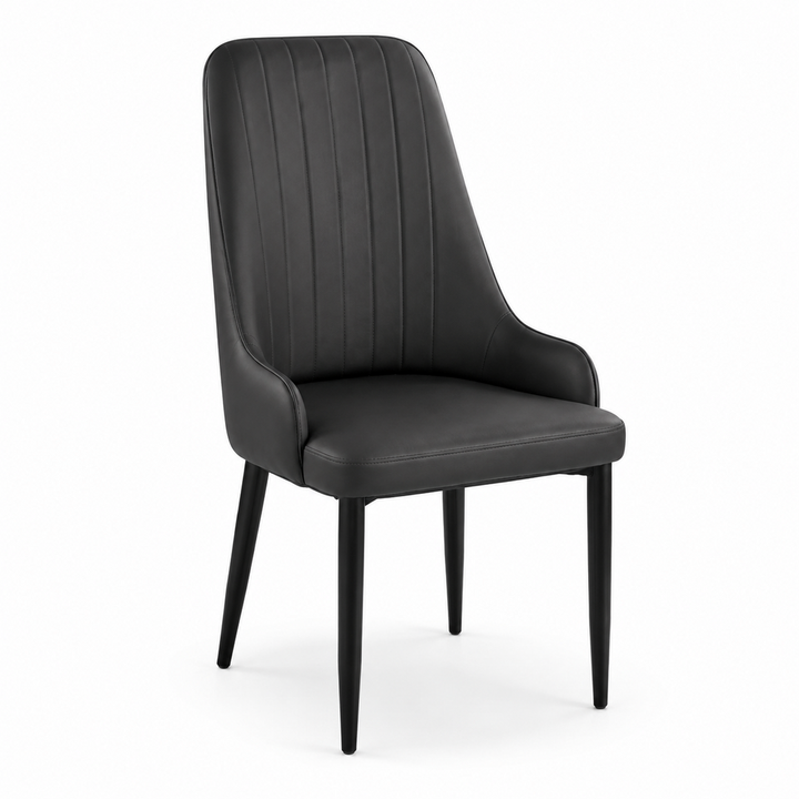 Amelia High-Back Dining Chair - Vegan Leather 01 - Charcoal Black