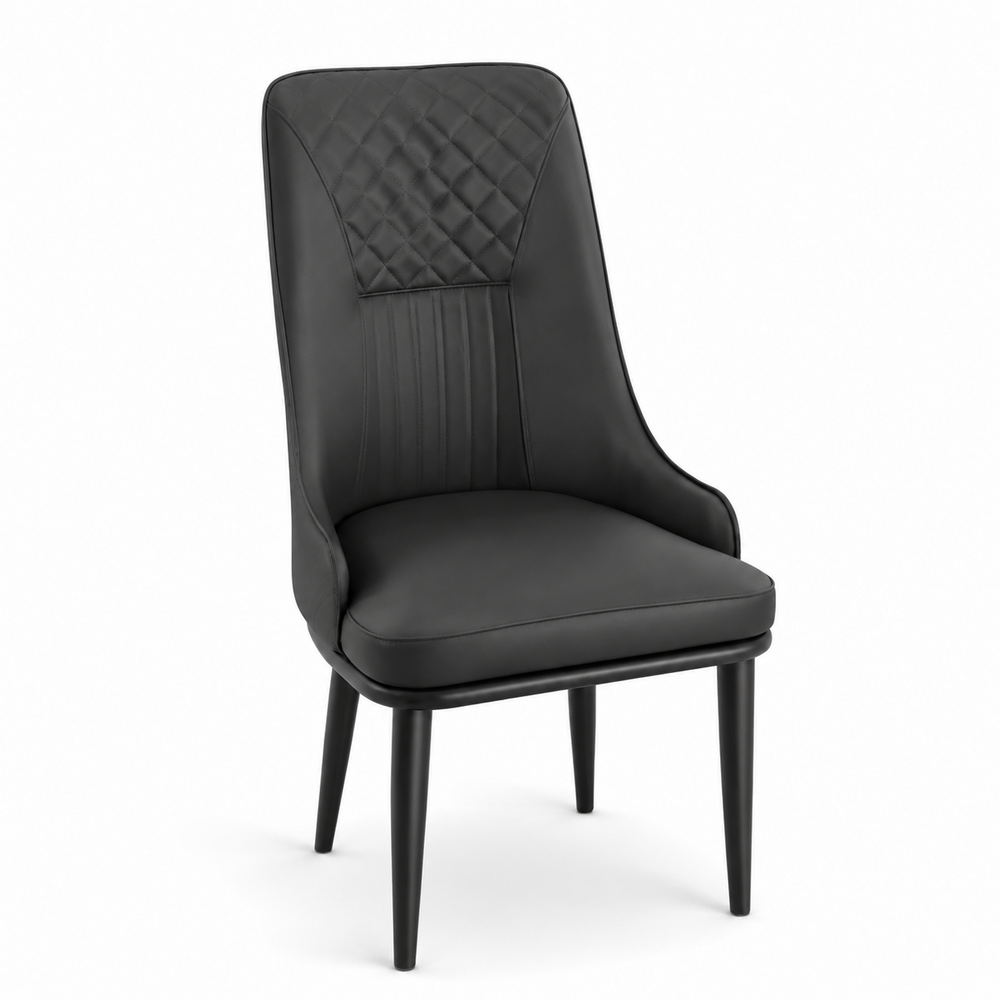 Charlotte Quilted Dining Chair - Vegan Leather 01 - Charcoal Black