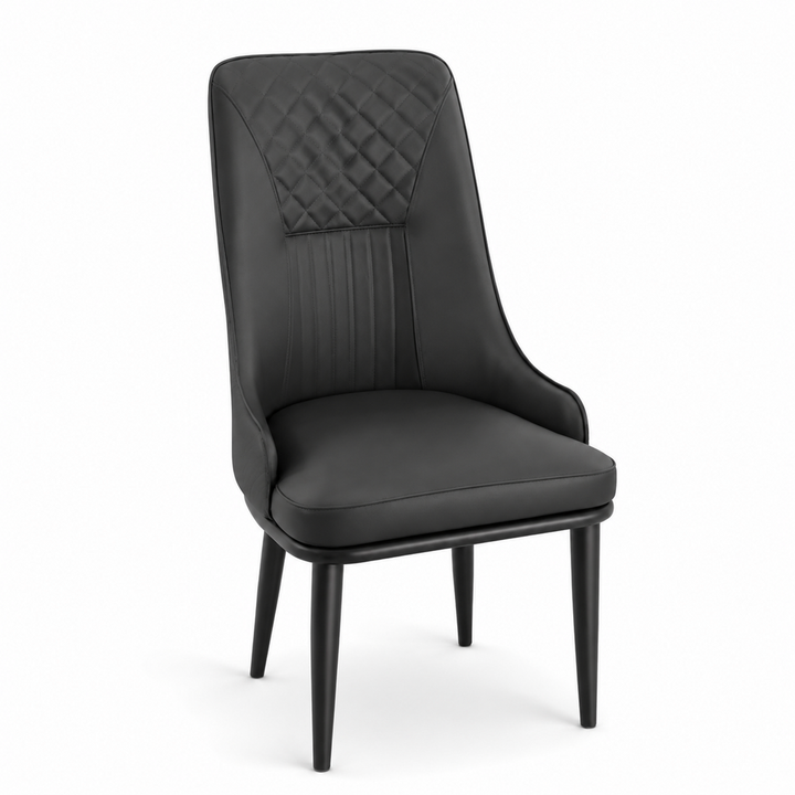 Charlotte Quilted Dining Chair - Vegan Leather 01 - Charcoal Black