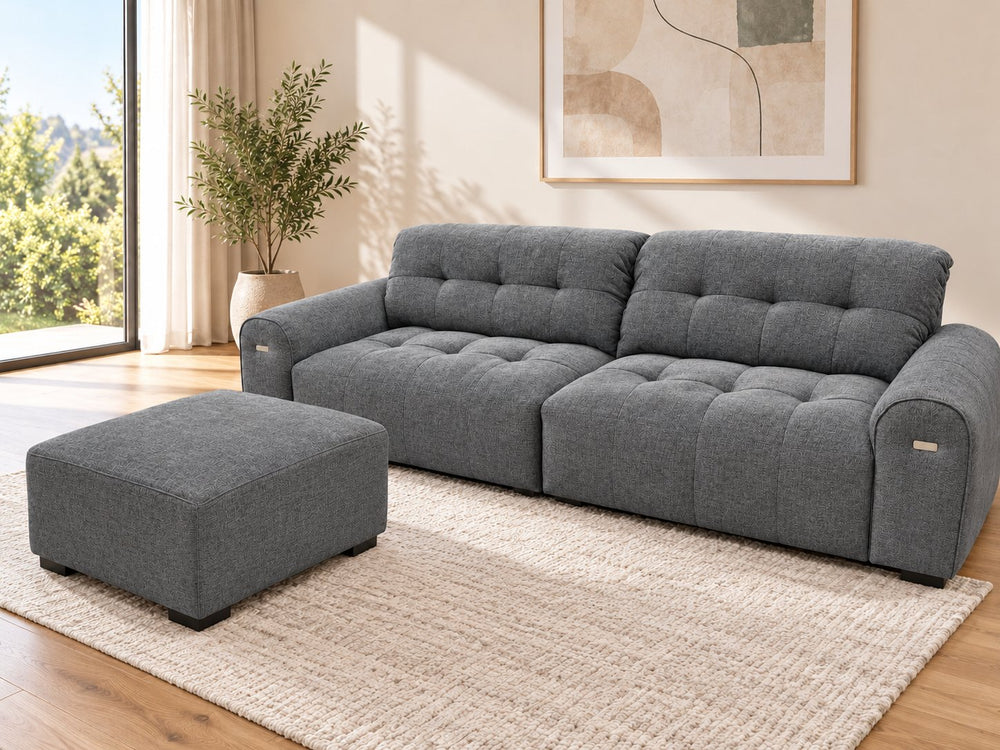 Matthew sofa with one matching ottoman in a living room — Monelli 10 — Charcoal Grey