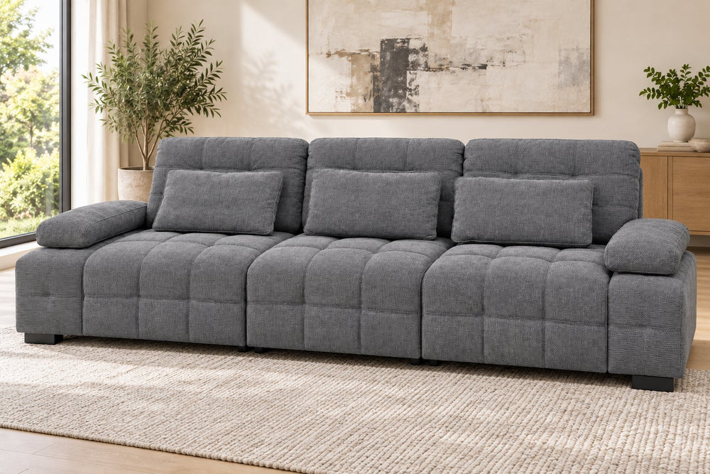 Alexander three-seat sofa in a living room — Monelli 10 — Charcoal Grey