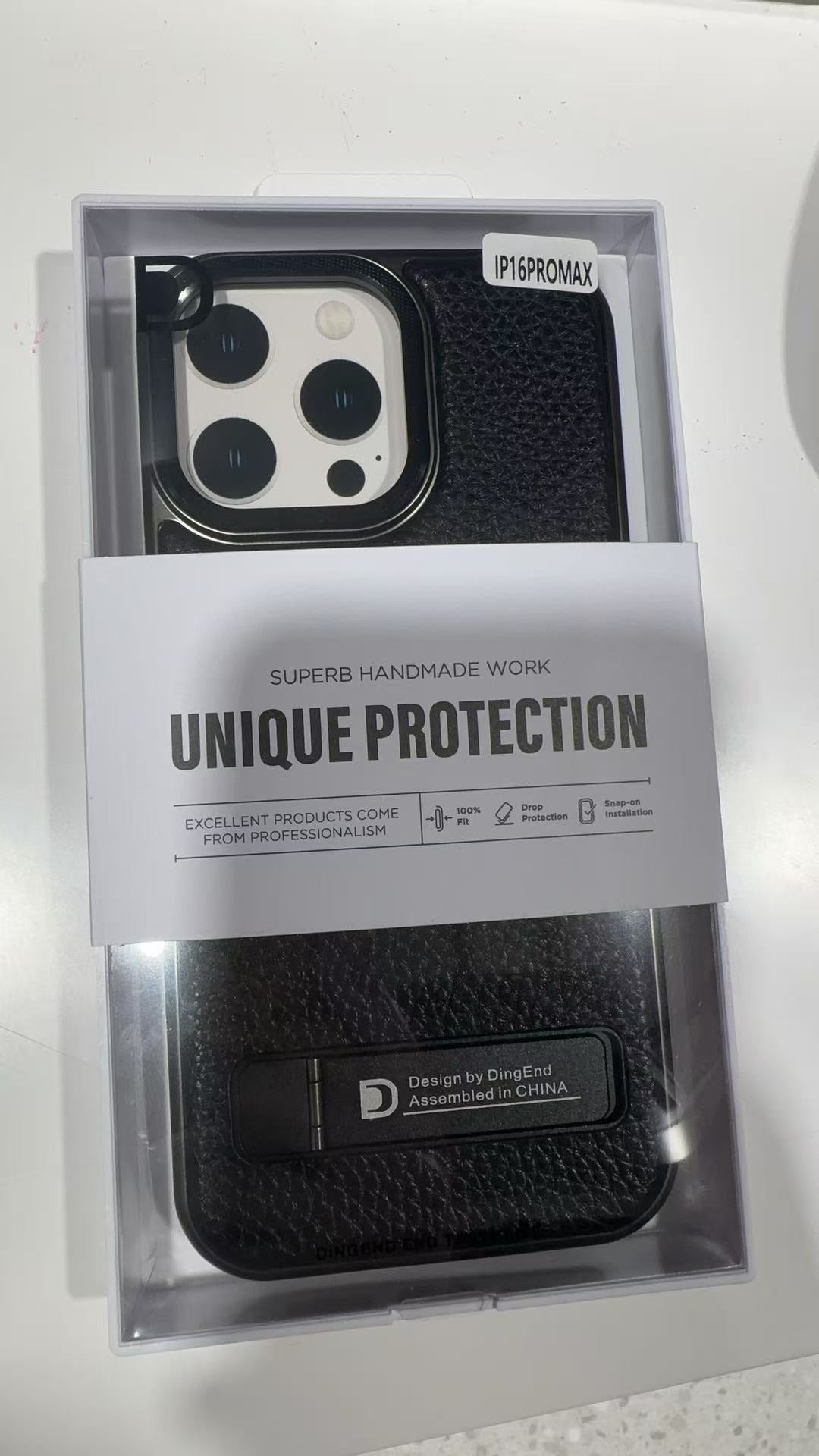 IP16PROMAX002BLACK black iPhone 16 Pro Max kickstand case – actual packaging