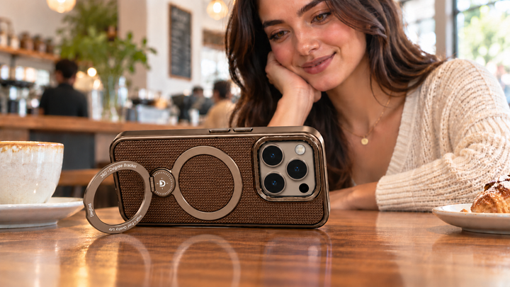 IP16PROMAX003GOLDEN hands-free tabletop viewing with both rings visible