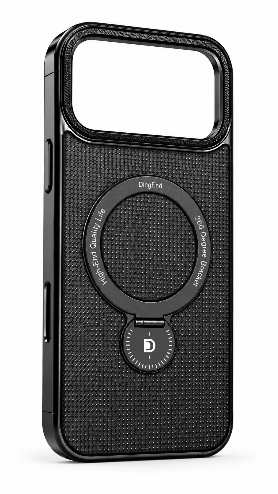 iPhone 17 Pro black diamond-texture ring case main