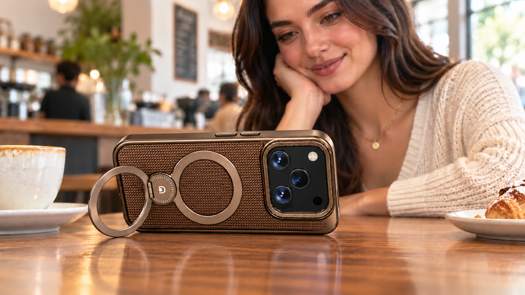 IP17PRO003GOLDEN hands-free tabletop viewing with both rings visible