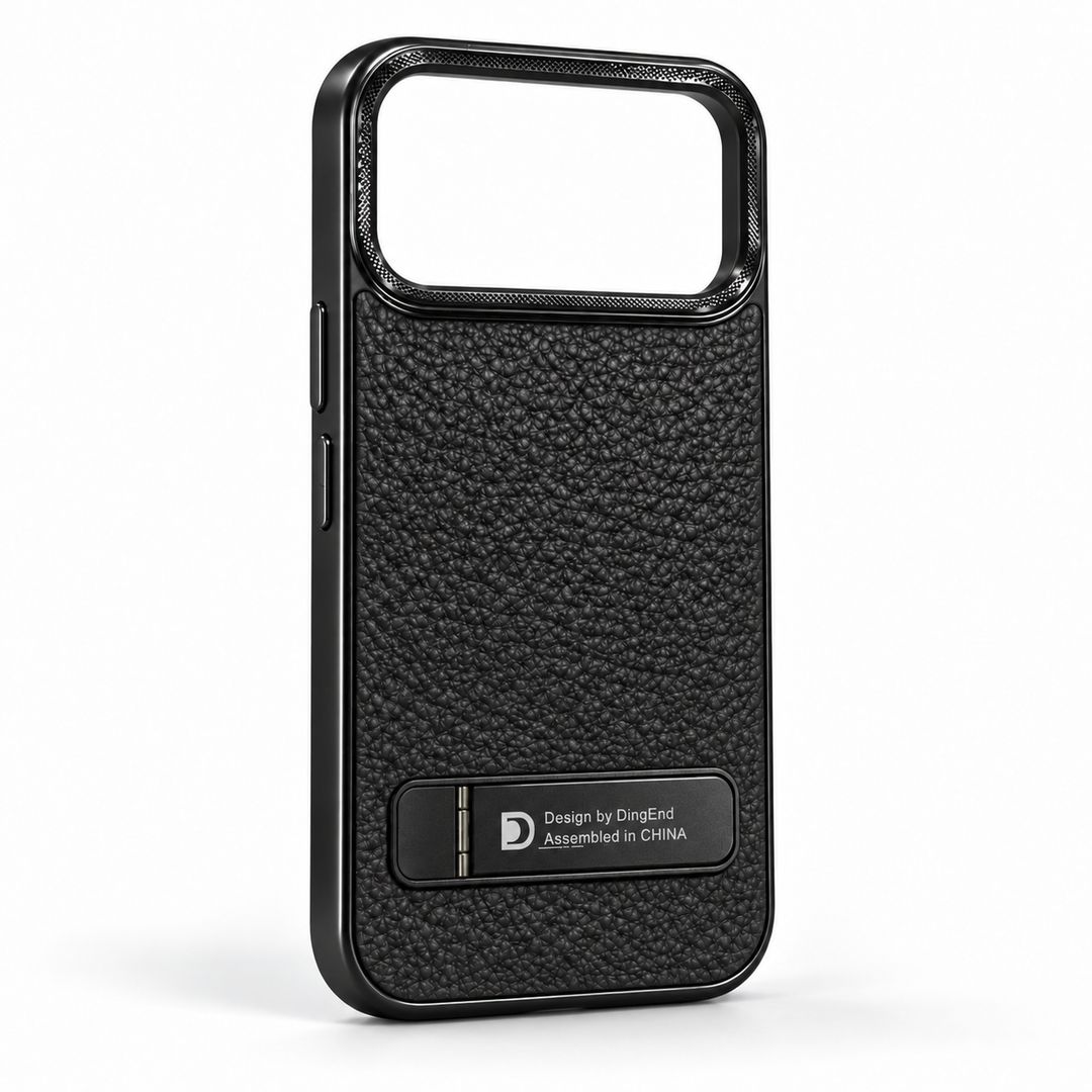 Angled view of black iPhone 17 Pro Max textured case