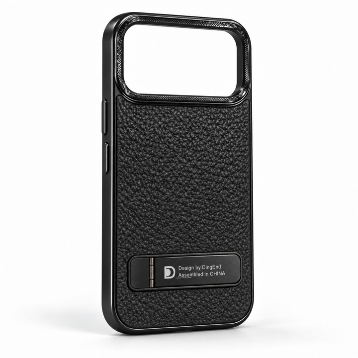 Angled view of black iPhone 17 Pro Max textured case