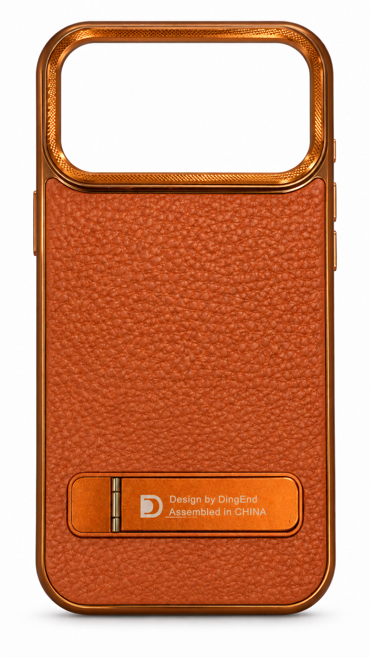 Orange-brown textured iPhone 17 Pro Max case, empty camera opening