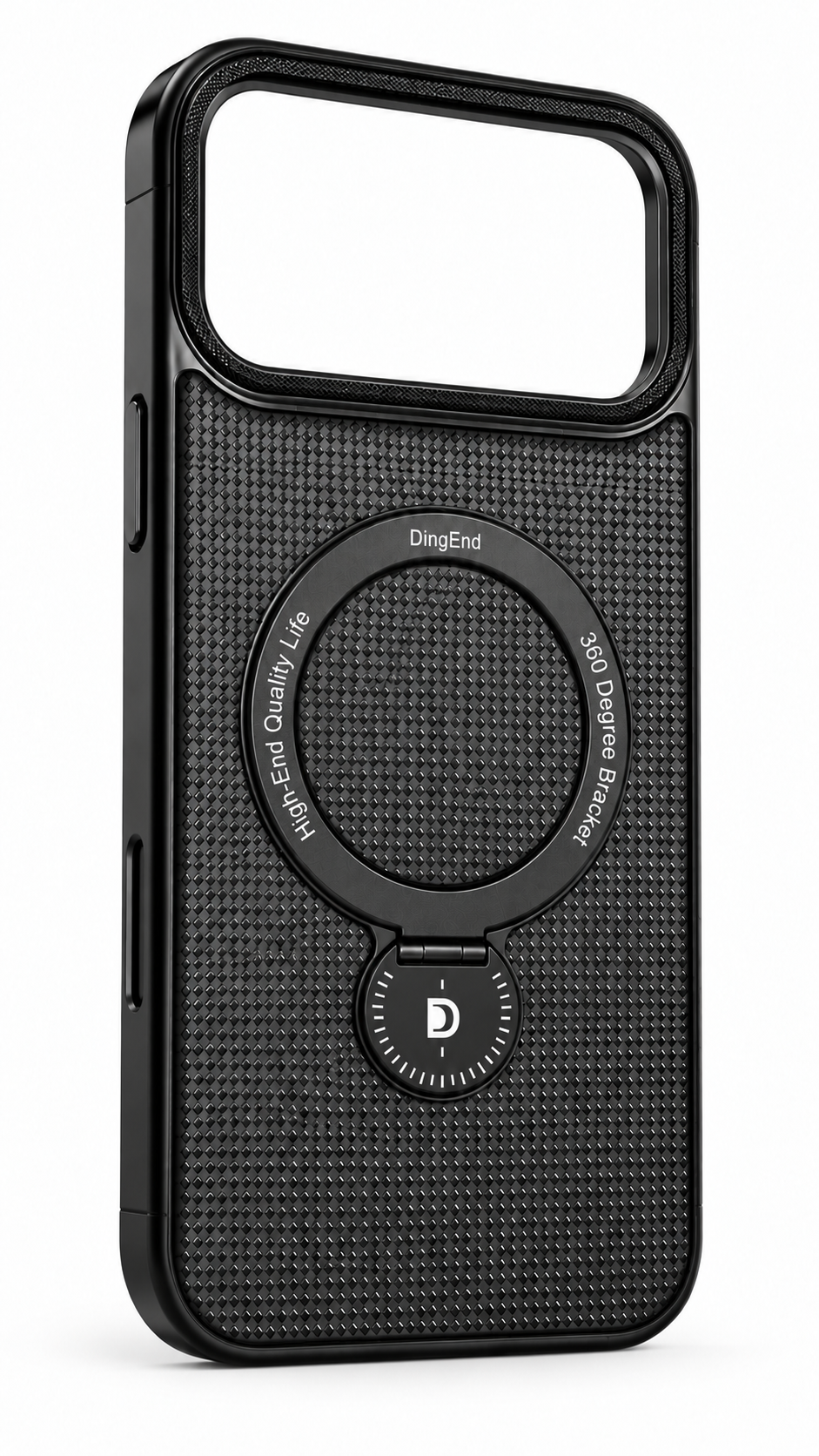 Black iPhone 17 Pro Max diamond texture ring stand case