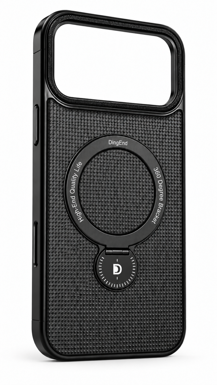 Black iPhone 17 Pro Max diamond texture ring stand case
