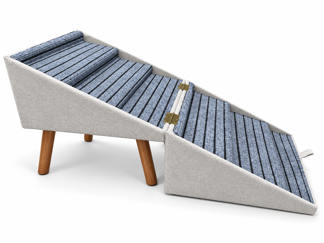 Large folding pet steps unfolded on white background