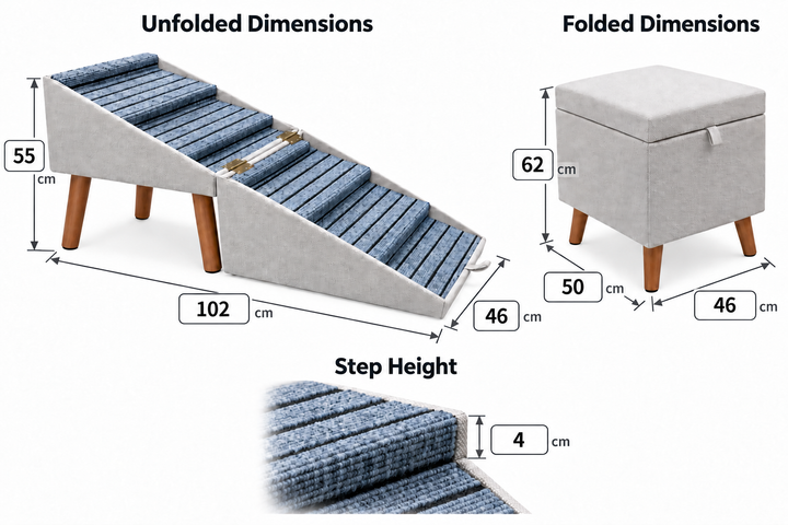 Large folding pet steps dimensions in centimetres