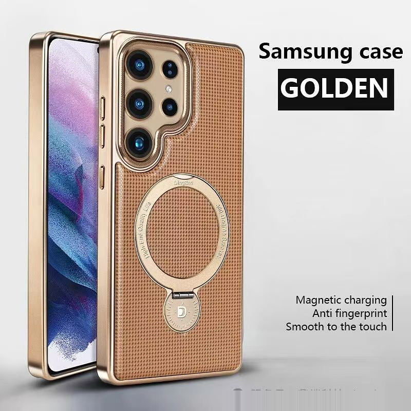 Gold diamond textured case with ring stand