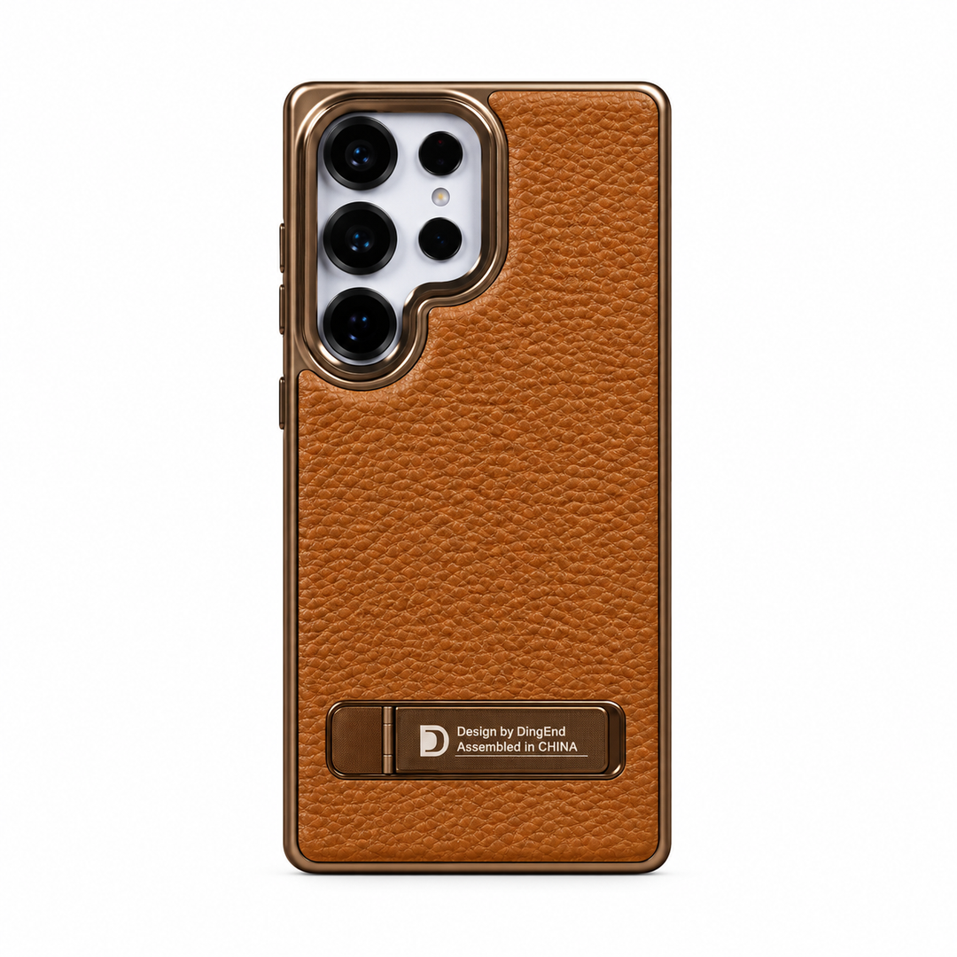 Brown textured phone case with folding kickstand
