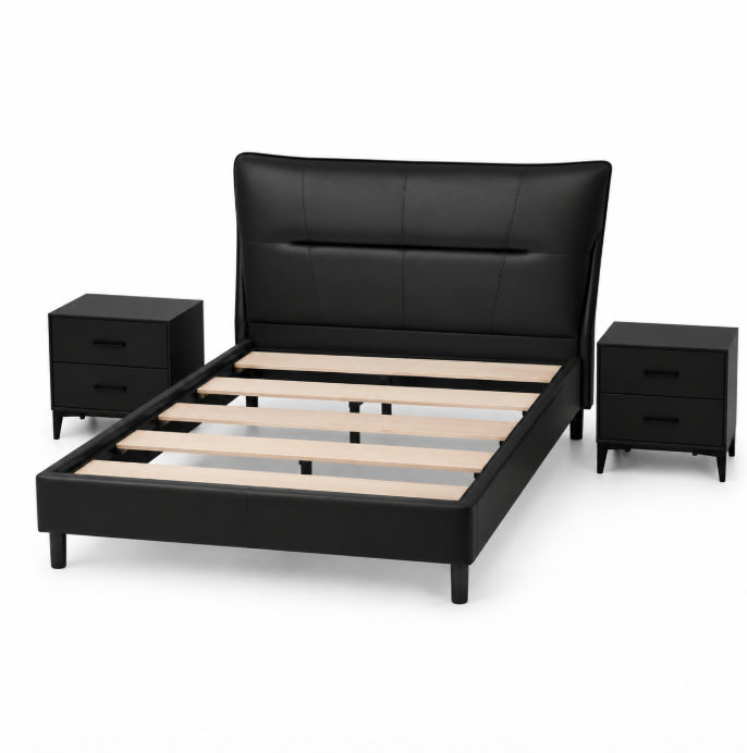 Volgakongman Bed Combo (bed+2 bedside tables), black