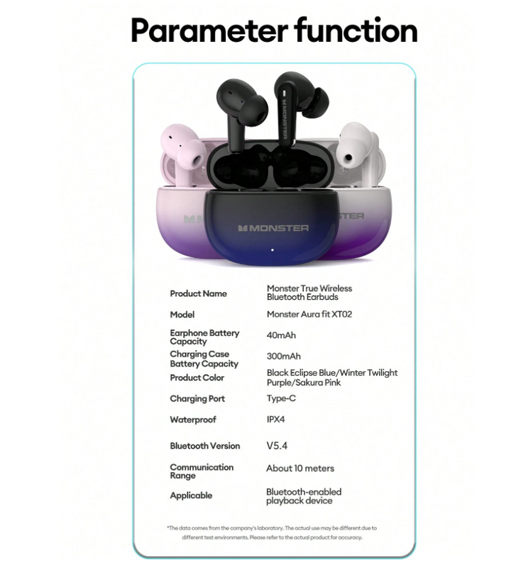 Monster- Aura Fit XT02 True Wireless Eaphones, Purple /Cherry Blossom