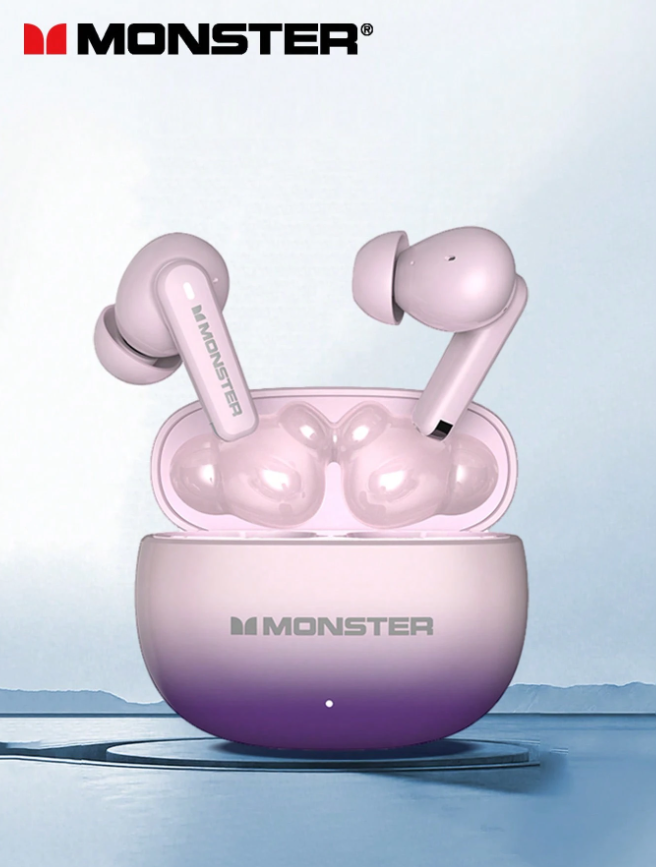 Monster- Aura Fit XT02 True Wireless Eaphones, Purple /Cherry Blossom