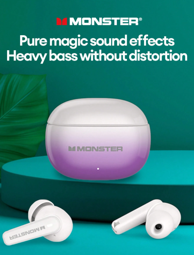 Monster- Aura Fit XT02 True Wireless Eaphones, Purple /Cherry Blossom